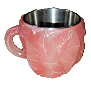 Mineral Crystal Coffee Mugs NEW PINK RESIN w/ STAINLESS STEEL INSERT UNIQUE